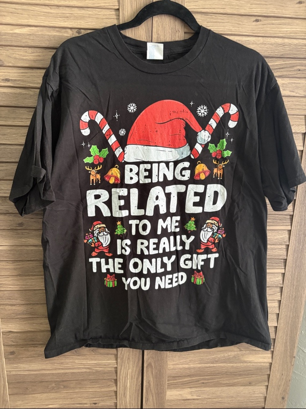 Port and Company Black Holiday Graphic Tee with Red Santa Hat